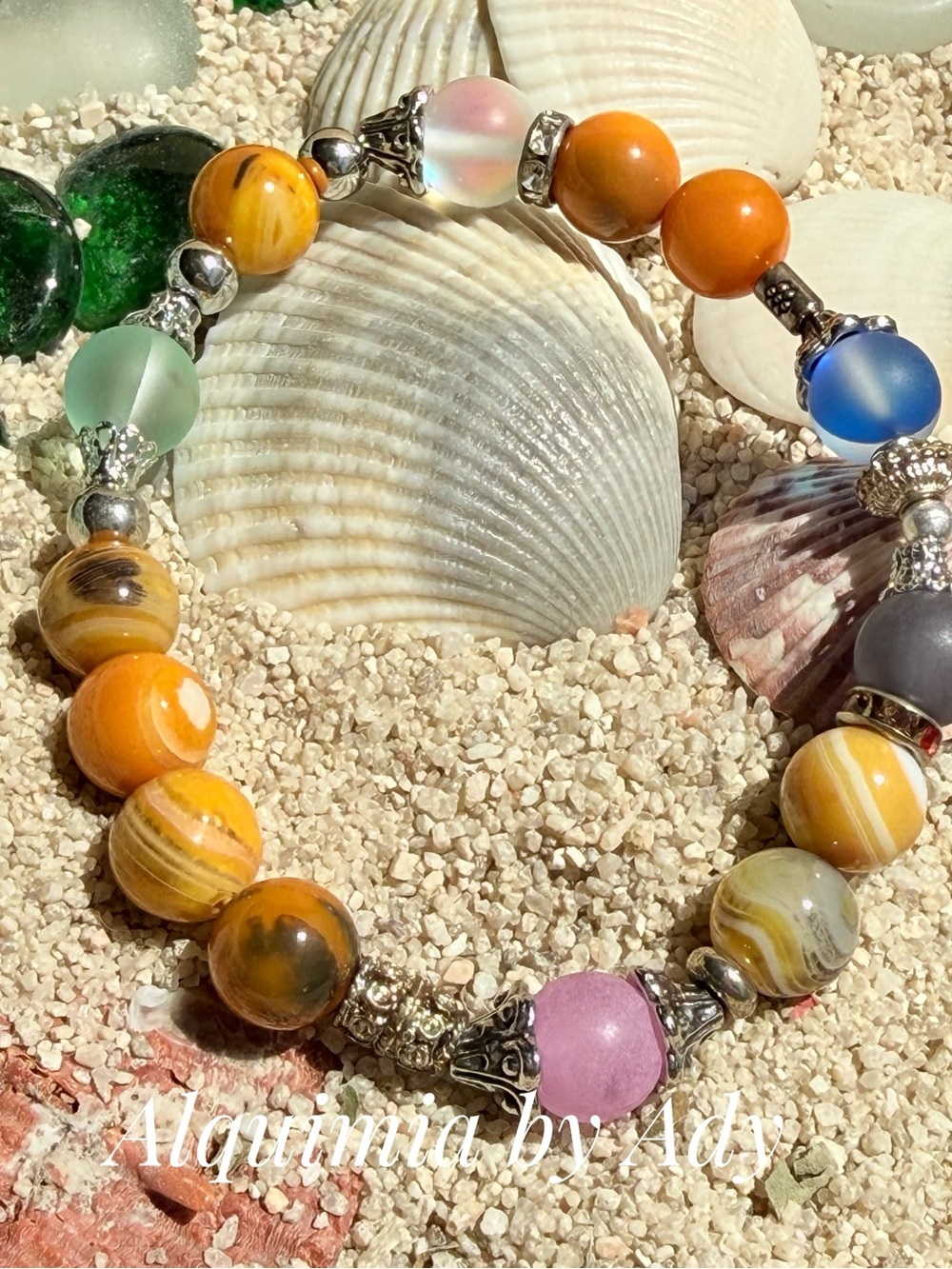 Oversized summer beaded bracelet BUMBLEBEE AGATE
